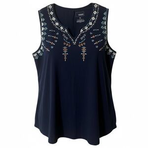 Sonoma Goods for Life Embroider Sleeveless Top Women XL Blue 100% Cotton Cottage